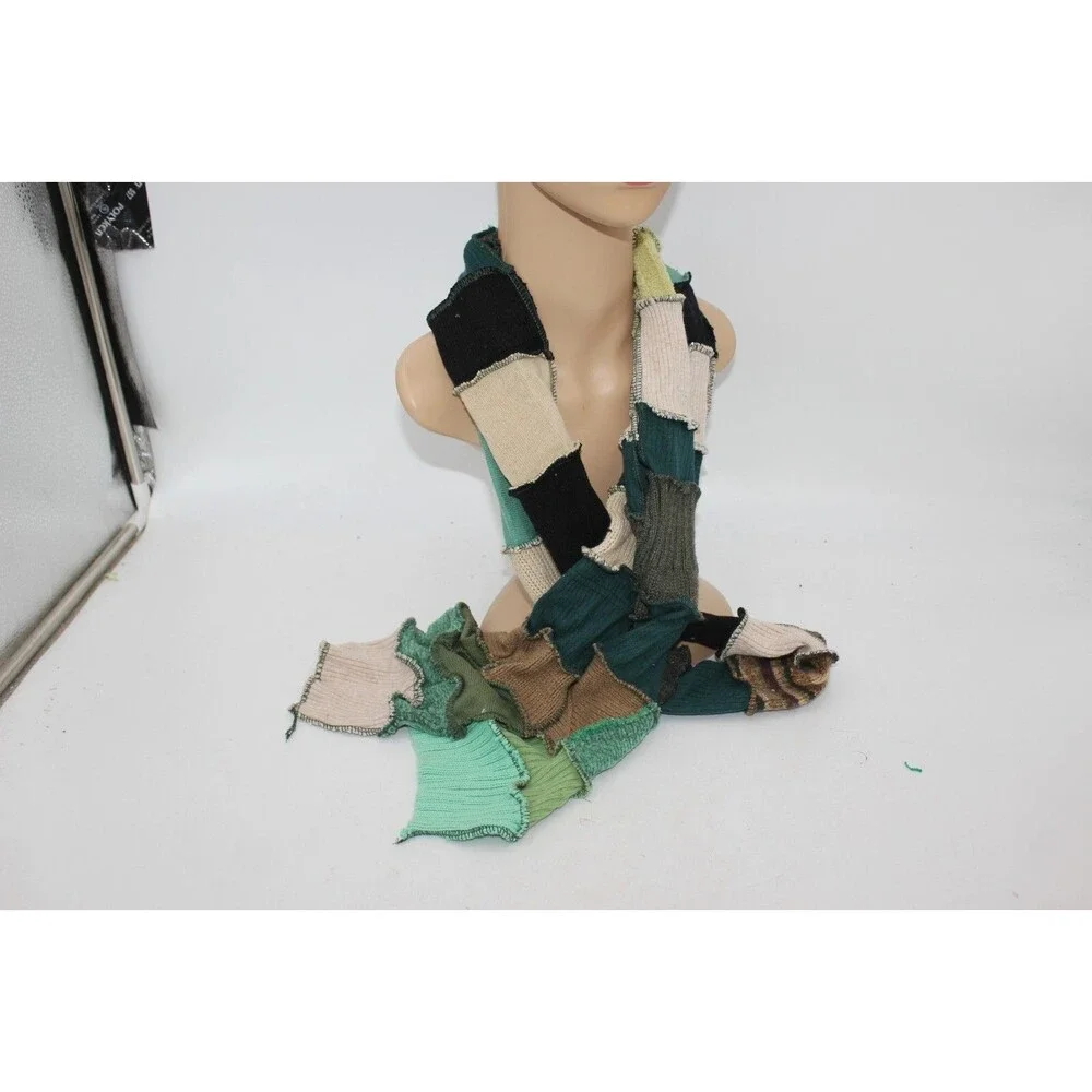 Scarf Upcycled Green Brown Sweaters Winter Wedding Aprx 8' Long Handmade Hunting